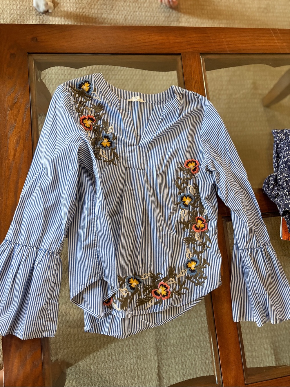 Caslon Blue and White Striped Collared Top